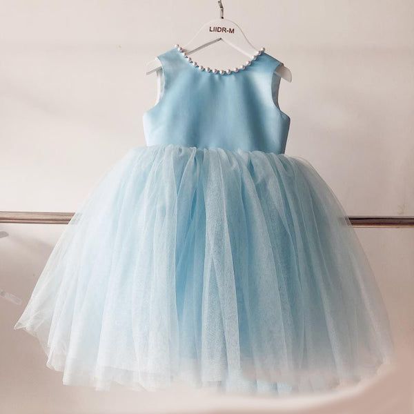 Baby girl sleeveless pink gown with fluffy tulle skirt