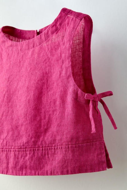 Fuchsia sleeveless linen top for girls
