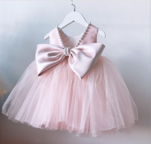 Soft satin and tulle party dress for baby girl - pastel pink
