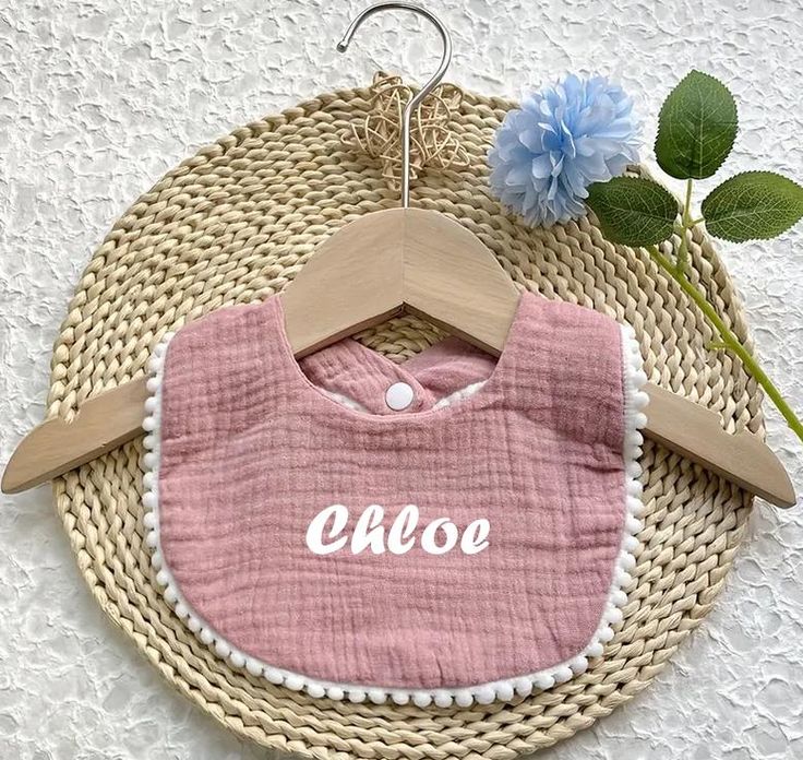 Custom embroidered muslin bibs with names Kiesha, Elena, Camila

