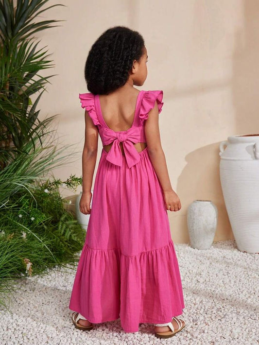 Flutter sleeve pink dress for girls


