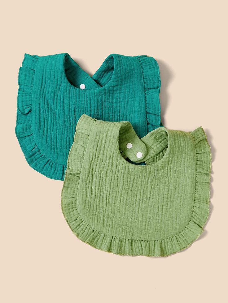 Cotton muslin bibs for babies with frill edges

