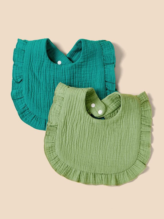 Cotton muslin bibs for babies with frill edges
