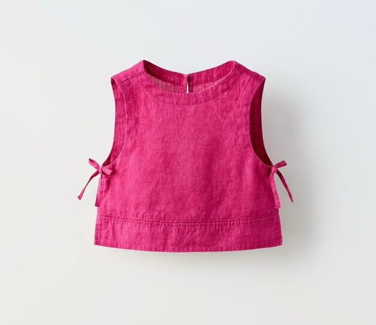 Pink crop top with side ties

