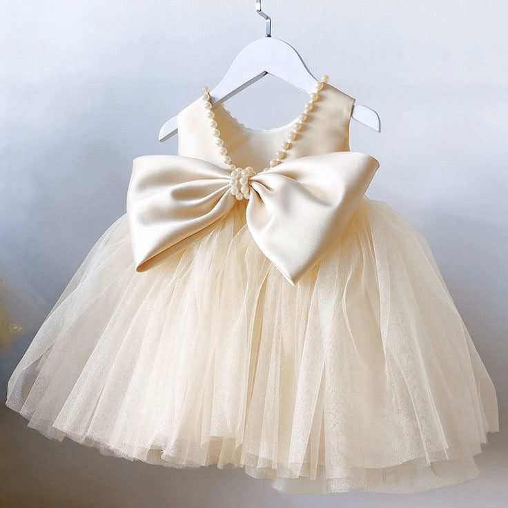 Stylish birthday frock for toddler girls with pearl details