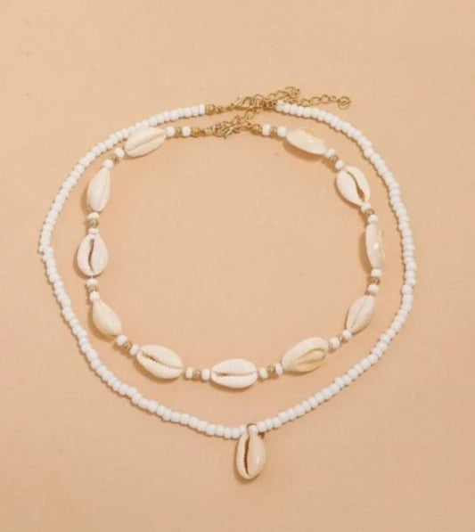 Layered Cowrie Shell Choker Necklace for Women - Boho Beach Beaded Summer Jewelry