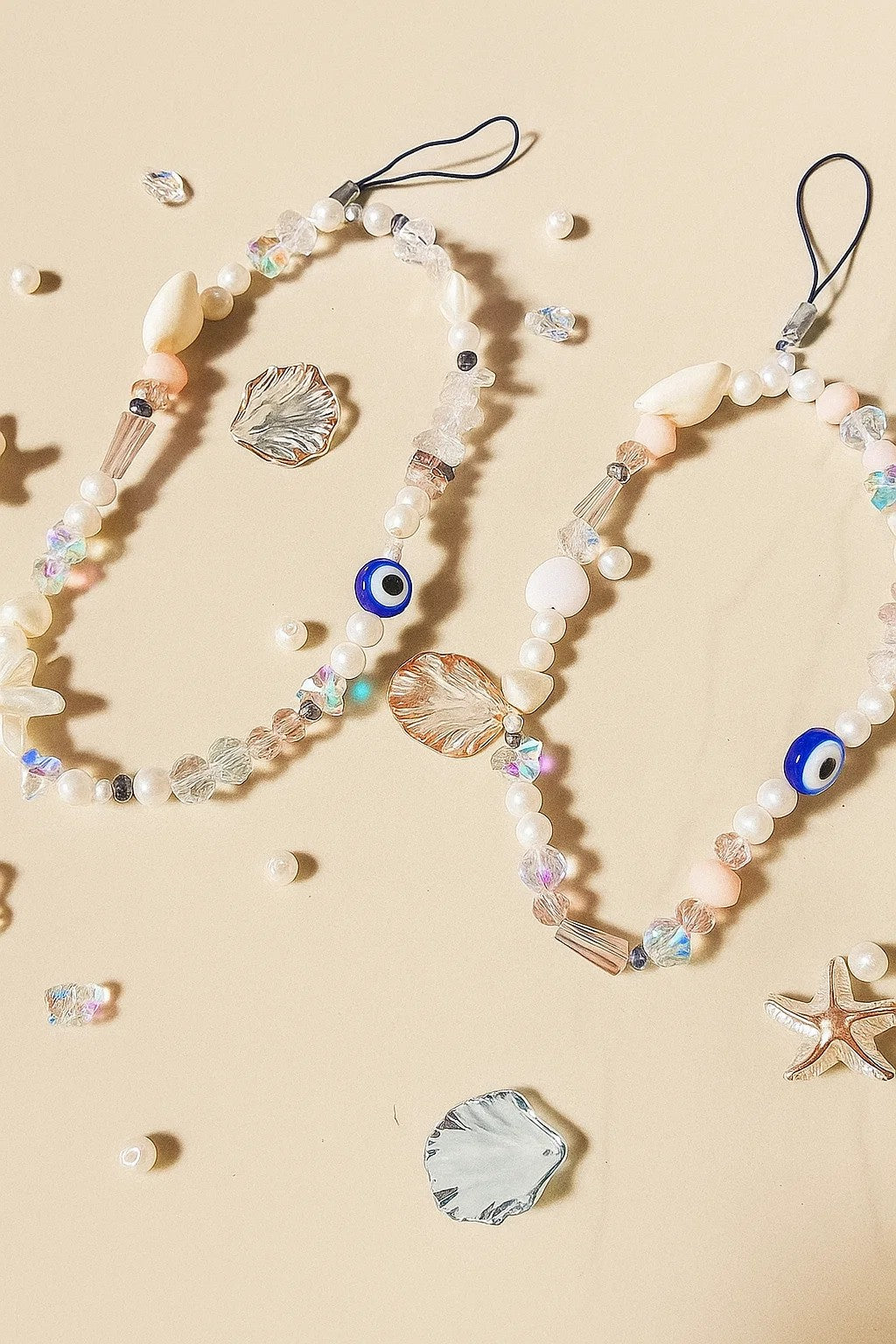 Evil Eye Beaded Phone Charm – Aesthetic Pearl & Crystal Mobile Strap