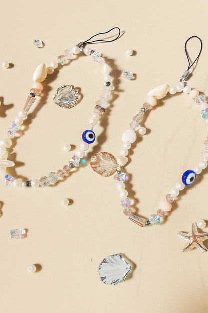 Evil Eye Beaded Phone Charm – Aesthetic Pearl & Crystal Mobile Strap